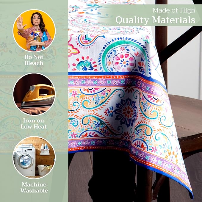 Maison d' Hermine Table Cloth Rectangle Table 100% Cotton 70 x 108 Inches Tablecloth Reusable Decorative for Dining Room Farmhouse Home Valentines Day Decorations Spring Summer - Indian Floral