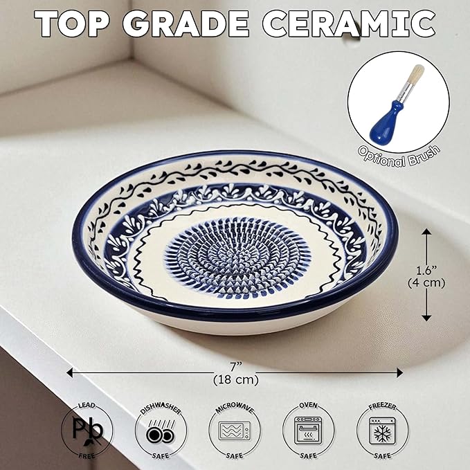 Ceramic Grater Bowl, Garlice Grater Plate, Handmade Ginger Grater, Mincer Bowl for Cheese &Vegetables, Ceramic Decorative Mincer, Hand Dish for Garlic (Marine Vines)