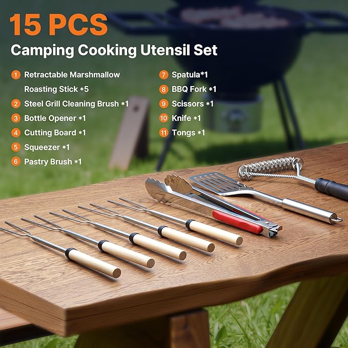 Portable Camping Cooking Utensils Set, Camp Kitchen & Campfire Cooking Equipment, RV Essentials, Camper Must-Haves Accessories, Outdoors Cookware, Christmas Stocking Stuffers Gifts