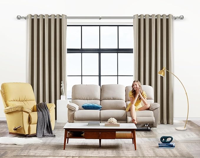 Silver Curtain Rods 2 Pack, HOTOZON Curtain Rods for Windows 66 to 120 Inch, New Splicing Window Rod for Windows, Single Drapery Rod with Netted Finials, Antique Silver
