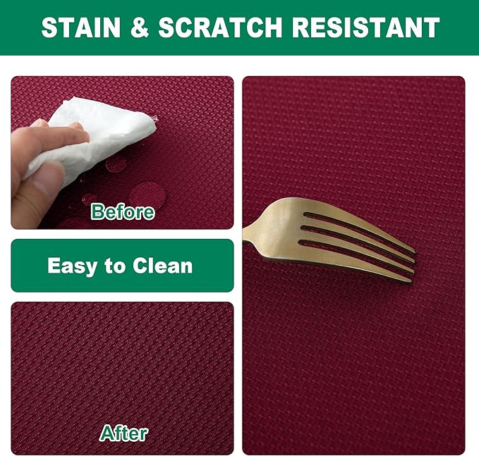 Biscaynebay Textured Fabric Christmas Rectangle Table Cloth 90x156 Inch, Burgundy Water Resistant Tablecloths for Dining, Kitchen, Wedding, Parties etc. Machine Washable
