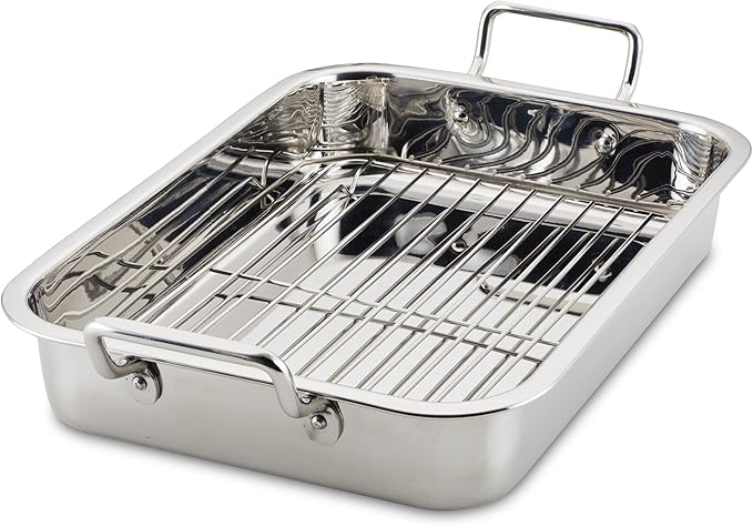 Farberware Classic Traditions Stainless Steel Roaster/Roasting Pan with Rack, 17 Inch x 12.25 Inch