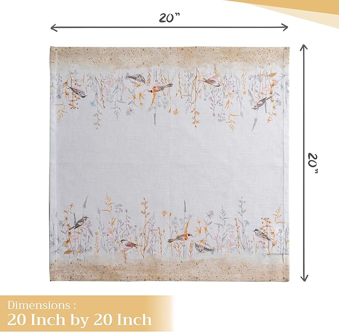 Maison d' Hermine Cloth Napkins Set of 4 100% Cotton Everyday Reusable Square Napkins Cloth Washable Dinner Wedding Valentines Day Decorations Spring/Summer (Meadow Florals - Beige, 20" x 20")