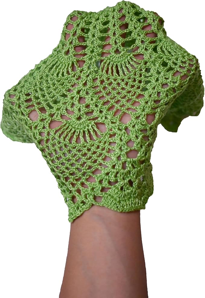 BIBITIME Lace Placemats Table Doilies Round Handmade Crochet Doily Kitchen Coffee Cup Mug Mats Dinner Place Mats (16 to 17.5 inches-2PCS, Light Green)