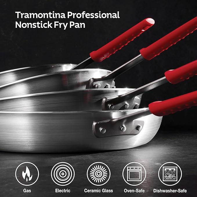 Tramontina Professional 8-Inch Non Stick Small Frying Pan, Heavy-Gauge Aluminum Skillet with Reinforced Nonstick Coating, Red Handle, Dishwasher and Oven Safe