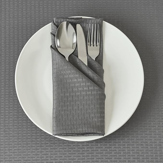 maxmill Cloth Napkins Weaved Texture Pattern Soft Comfortable and Luxury Serviette for Restaurant Family Dinners Weddings Parties and Banquets Set of 4 Pieces, 20 x 20 Inch Charcoal Gray