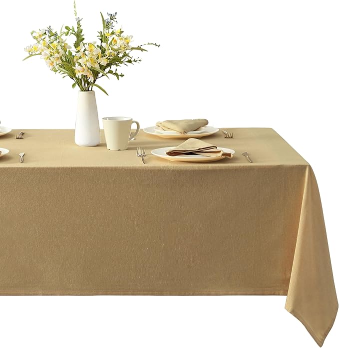 Spring & Easter Holiday Charleston Beige 52 x 70 inch Rectangle Fabric Tablecloth, Cotton Table Cover for Indoor Outdoor Dining, Machine Washable Solid Color Tablecloths for Everyday Use