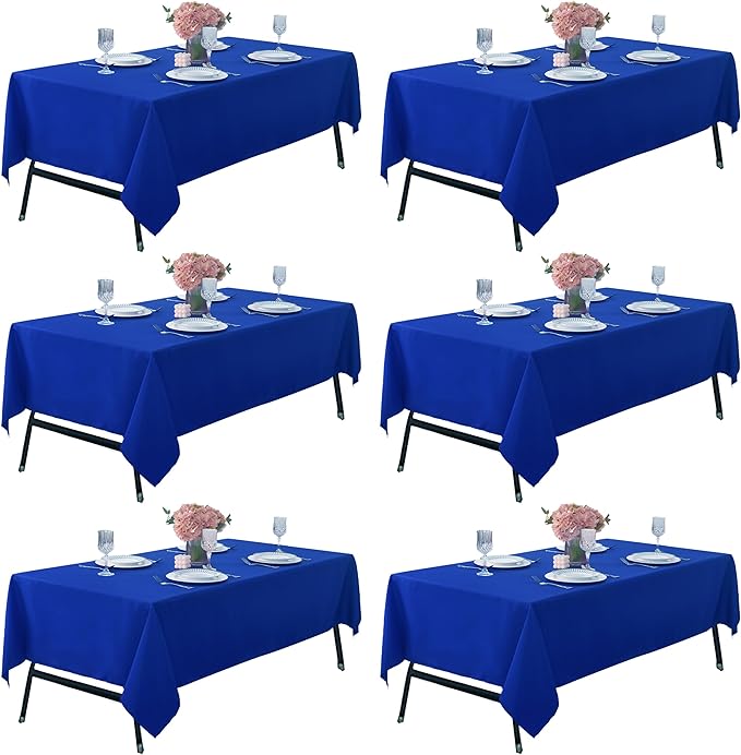 6-Pack 60x144 inch Royal Blue Table Cloths, Solid Stain and Wrinkle Resistant Oblong Tablecloth, Premium Plain Weave Polyester Fabric Rectangle Table Linen Covers for Hotel, Banquet