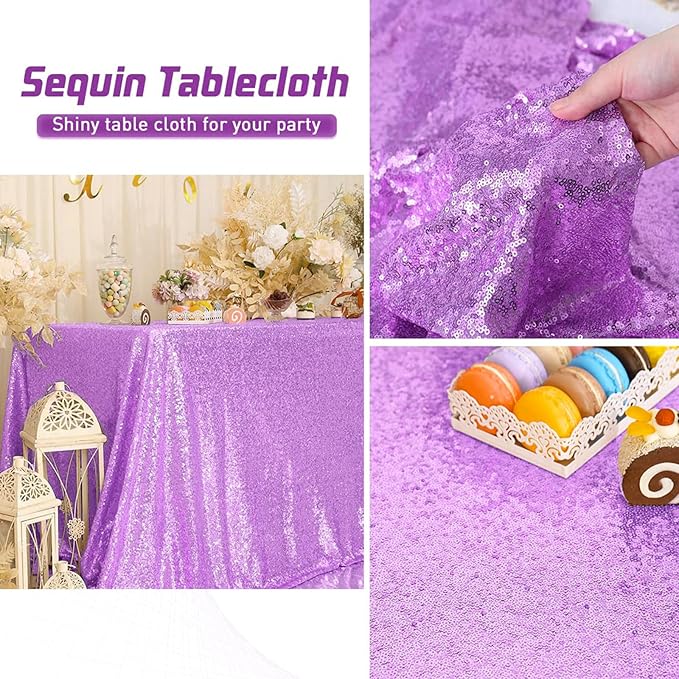 Eternal Beauty Lavender Tablecloth, 90x156 Inch Sequin Rectangle Table Cover for Cake Dessert Exhibition Party Birthday Events