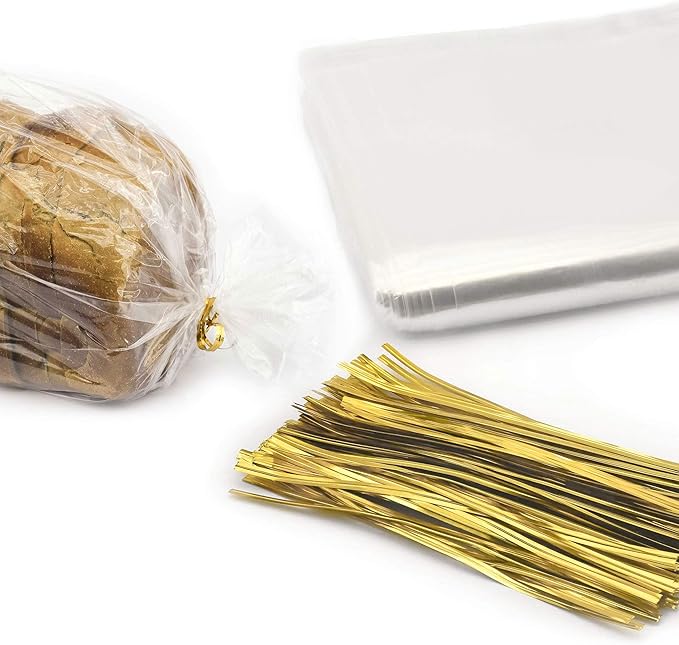 Reusable Bread Bags with Ties - 50 Clear Bags and 50 Ties, Adjustable for Homemade Bread and Bakery Loaf