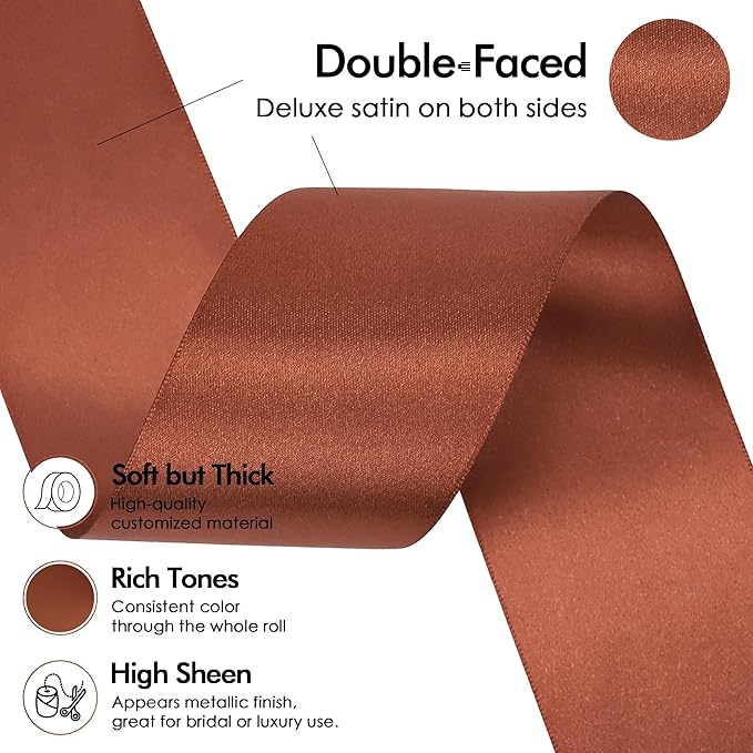 MEEDEE Rust Satin Ribbon - 2 inch Double Faced Satin Ribbon by 25 Yards for Thanksgiving, Fall Decorating, Wreaths, Bows, Crafts, Weddings, Flower Bouquets