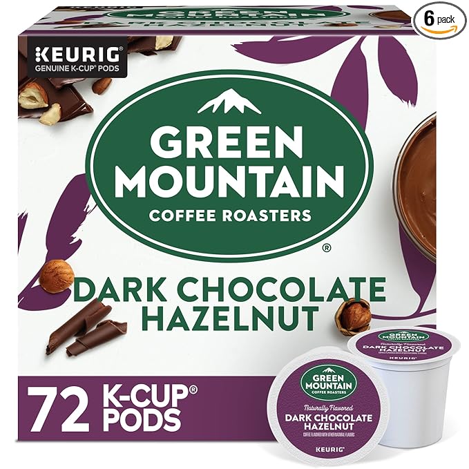 Green Mountain Coffee Roasters Dark Chocolate Hazelnut Coffee, Keurig Single Serve K-Cup Pods, 72 Count (6 Packs of 12)