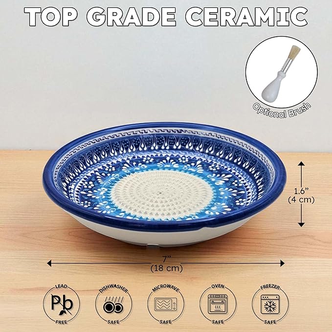Ceramic Grater Bowl, Garlice Grater Plate, Handmade Ginger Grater, Mincer Bowl for Cheese &Vegetables, Ceramic Decorative Mincer, Hand Dish for Garlic (Festive Mandala)
