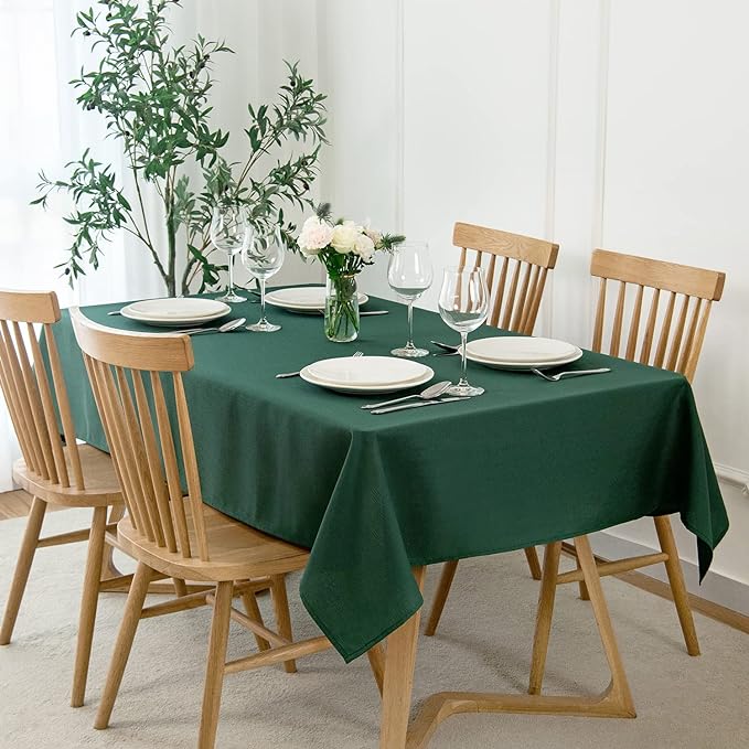 maxmill Christmas Tablecloth Stain Resistant Waterproof Wrinkle Resistant Spillproof Washable Soft Slubby Texture Table Cloth for Dining Room, Holiday Dinner, Rectangle 60 x 140 Inch, Hunter Green