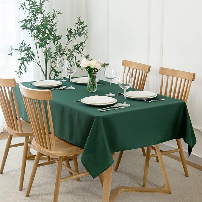 maxmill Rectangle Slubby Textured Christmas Tablecloth Waterproof Spillproof Wrinkle Free Table Cloth, Kitchen Dining Room Decoration, Holiday Party, Banquet Event Dinner, 52 x 70 Inch, Hunter Green