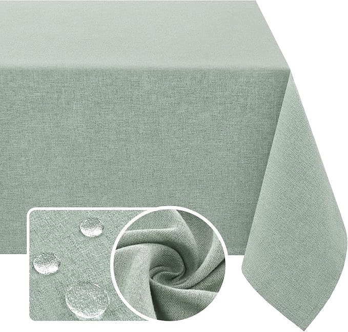H.VERSAILTEX Linen Textured Tablecloth 60 x 102 Waterproof Decorative Table Cloth Spill-Proof Linen Look Cover for Party Table Extra Soft and Thick Fabric Wrinkle Free, Heather Sage