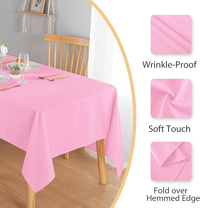 Hiasan 60 X 84 Inch Rectangle Textured Tablecloth - Waterproof Spillproof Antiwrinkle Jacquard Table Cloth for Kitchen and Dining Dinner, Outdoor Picnic, Holiday and Parties, Pink