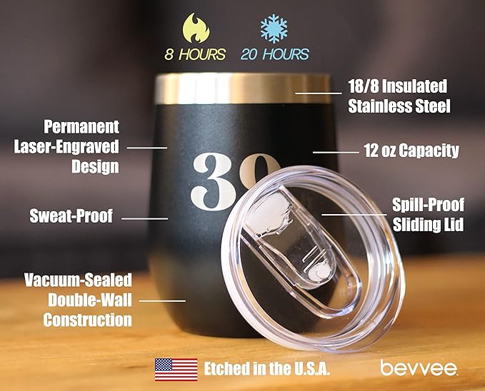 Bevvee 39ish - Funny 40th Birthday Wine Tumbler Glass with Sliding Lid - Stainless Steel Insulated Mug - Bday Party Decorations for Women Turning 40 - Black
