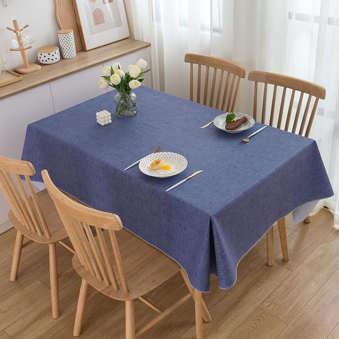 Pioggia Vinyl Tablecloth with Flannel Backing Square Waterproof Oil-Proof Plastic Table Cloth Wipeable PVC Table Cover for Indoor and Outdoor (Blue, 60 x 60 Inch)