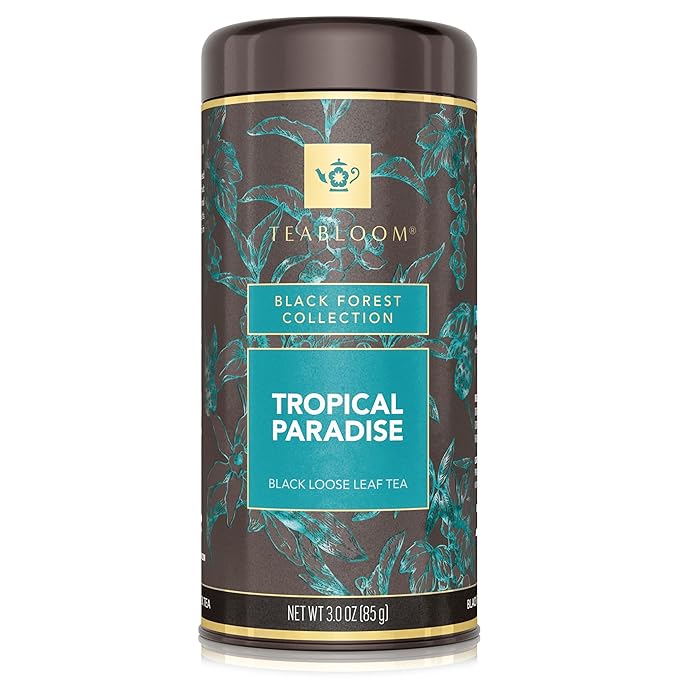 Teabloom Tropical Paradise Loose Leaf Black Tea with Mango & Pineapple | Bold Tropical Flavor | Canister Makes 35–50 Cups | Gift-Ready Reusable Tin