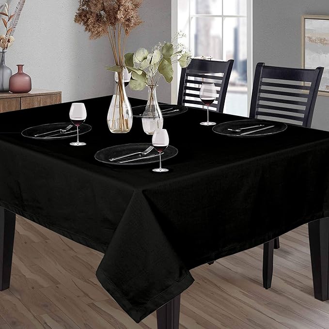 Farmhouse 52"x70" Tablecloth 100% Cotton Washable Rustic Rectangle Table Cover Decorative for Gifts, Dining, BBQ, Buffet Parties & Camping - Black