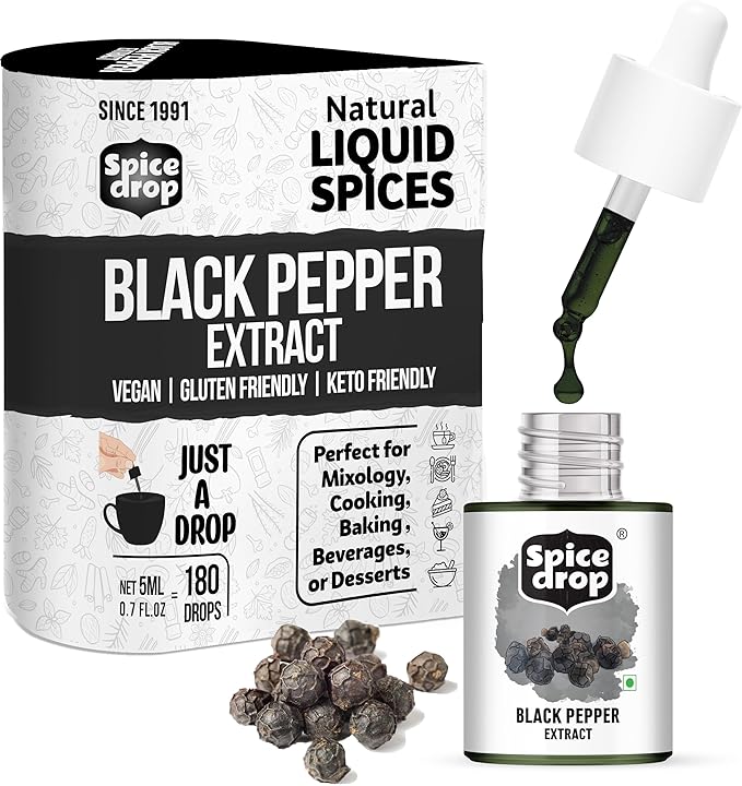 Spice Drop Black Pepper Natural Spice Extract For Soups, Dishes, and Beverages | Authentic Taste | Made From Peppercorns | 5ml (180 Drops equivalent to 40 grams powder) | Vegan | Natural Herbs Extract | Non-GMO