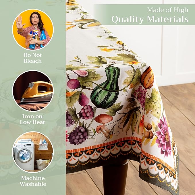 Maison d' Hermine Table Cloth Rectangle Table 100% Cotton 60 x 108 Inches Fall Tablecloth Reusable Everyday Use for Thanksgiving Christmas Decorations Dining Farmhouse (Pumpkin Garden - Cloudy Cream)