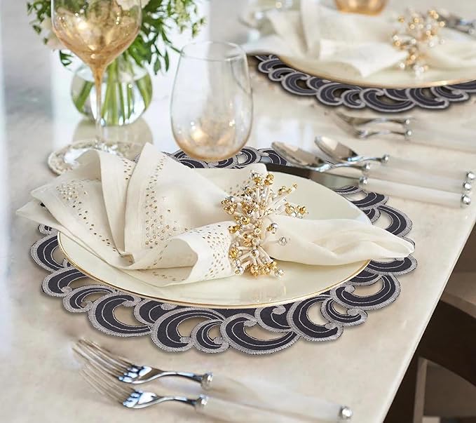 Decozen Set of 12 Doilies for Table, Lace Doilies - Rustic, Crochet, Farmhouse, Kitchen, Dining Table Centerpiece Decor - Round Christmas Placemats - 15 inch Charcoal Gray, Charcoal Fleur Collection