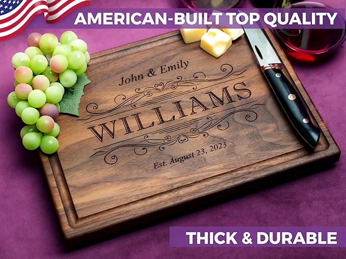 Straga Personalized Cutting Board-Custom Engraved Charcuterie Board-Best Wedding Gift Idea for Couples 2026, Newlyweds-Anniversary,Housewarming,Handcrafted in USA-Premium Walnut,Mahogany Hardwood 002