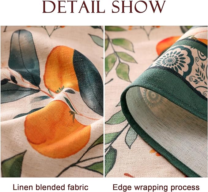 patdrea Designer Vintage Linen Long Rectangle Table Cloth,Framhouse Oranges and Leaves Pattern French Tablecloth,Fall Decor Cover for Kitchen Dining Christmas,Thanksgiving,63"x102"-Palladin a