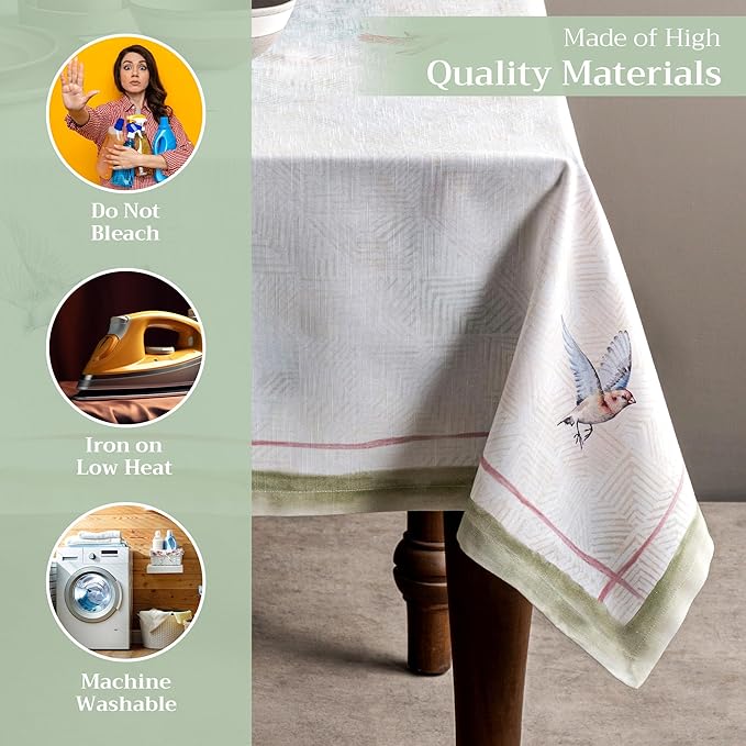 Maison d' Hermine Table Cloth Square Table 100% Cotton 60 x 60 Inches Tablecloth Reusable Decorative for Dining Room Farmhouse Home Valentines Day Decorations Spring Summer - Flying Birds