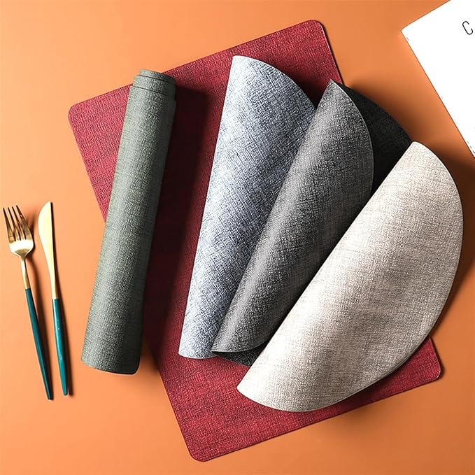 Anti Crease PU Leather Placemat Waterproof Heat- Wipeable Dining Table Mats for Home Kitchen(Rectangle I)