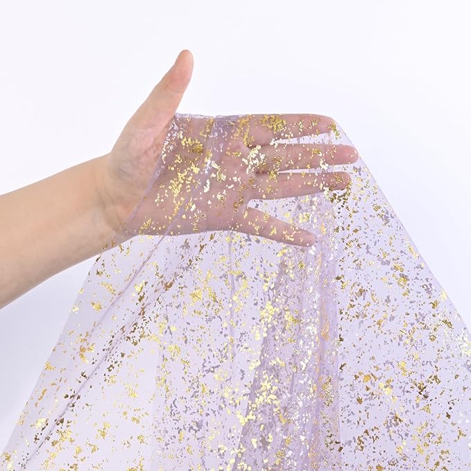 Artoid Mode Grayish Purple Gold Gauze Table Runner 120 Inch 10FT, Glitter Metallic Foil Sheer Dining Wedding Anniversary Holiday Birthday Table Decor for Home Party
