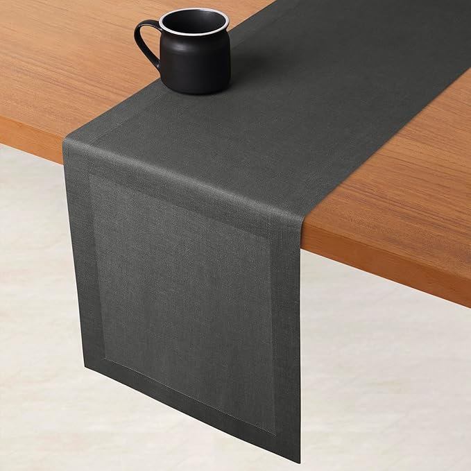 D'Moksha Homes Linen Table Runner 36 Inches - 100% Pure Linen Charcoal Grey Small Table Runner 14 x 36 Inch for Dresser, Coffee Tables, Spring, Easter - Machine Washable