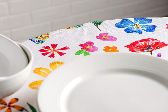 Maison d' Hermine Table Cloth Round Table 100% Cotton 63 Round Inches Tablecloth Reusable Decorative for Dining Room Farmhouse Home Valentines Day Decorations Spring Summer - Happy Florals - Sweety