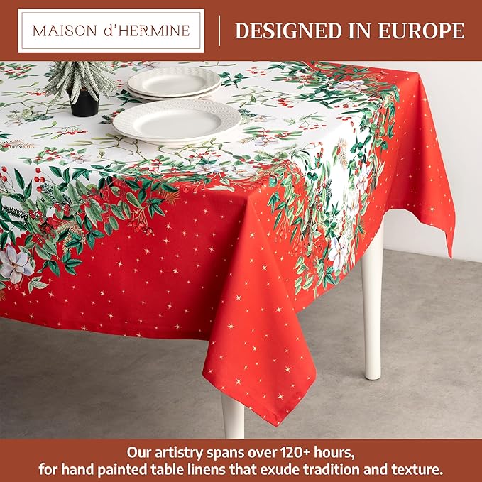 Maison d' Hermine Table Cloth Square Table 100% Cotton 60 x 60 Inches Fall Tablecloth Reusable Everyday Use for Thanksgiving Christmas Decorations Dining Farmhouse Party (Noel)