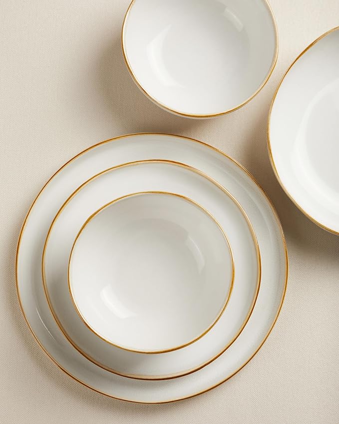 Extra Large Dinnerware Set for 12, 36 Pieces Ceramic Plates and Bowls Set, Kitchen Dish Set, Microwave & Dishwasher Safe Dishware, Ocean-Inspired Stoneware for Big Gatherings, White