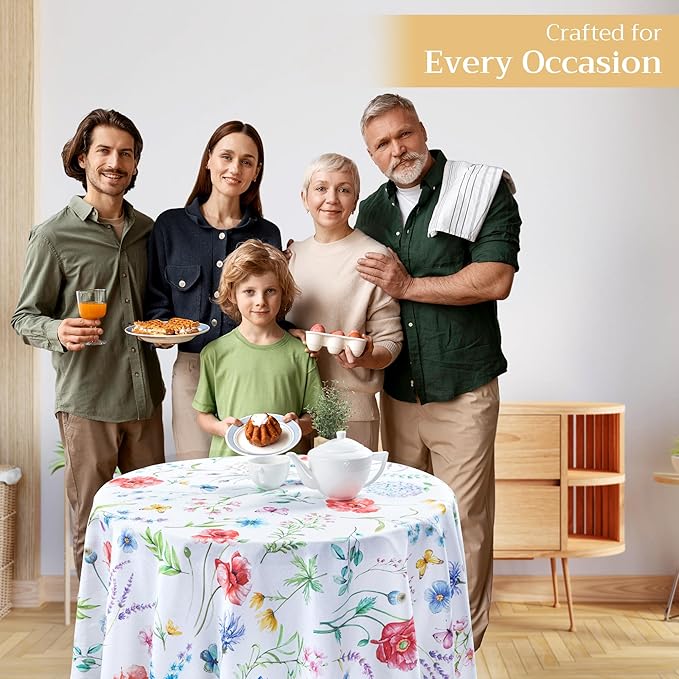 Maison d' Hermine Table Cloth Round Table 100% Cotton 69 Round Inches Tablecloth Reusable Decorative for Dining Room Farmhouse Home Valentines Day Decorations Spring Summer - Just Floral