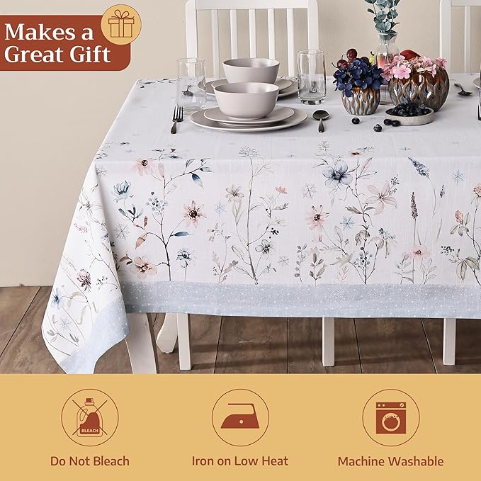 Maison d' Hermine Table Cloth Square Table 100% Cotton 60 x 60 Inches Fall Tablecloth Reusable Everyday Use for Thanksgiving Christmas Decorations Dining Farmhouse Party (Ice Florals)