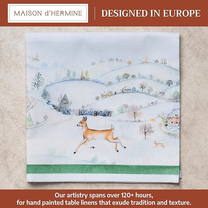 Maison d' Hermine Cloth Napkins Set of 4 100% Cotton for Thanksgiving Christmas Decorations Everyday Reusable Square Fall Napkins Cloth Washable Dinner Party (Snowy World, 20"x20")