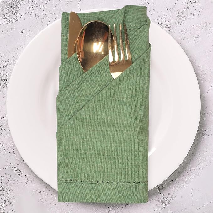Urban Villa Cloth Napkins Hemstitch Dinner Napkins Set of 12 20X20 100% Cotton Absorbent Washable Durable Reusable Cloth Napkins for Farmhouse Party Hotel Lunch Restaurant Everyday Use - Sage