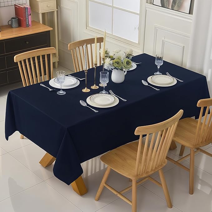 2-Pack 60x84 inch Navy Blue Table Cloths, Solid Stain and Wrinkle Resistant Oblong Tablecloth, Premium Plain Weave Polyester Fabric Rectangle Table Linen Covers for Hotel, Banquet