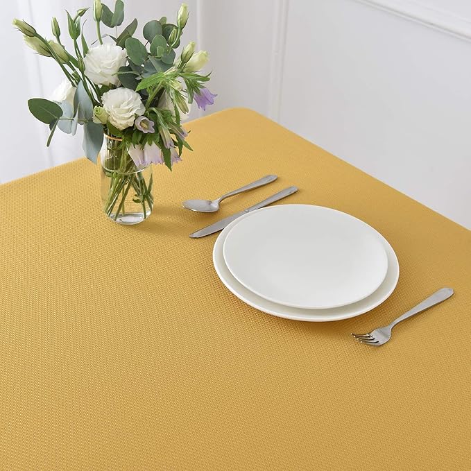maxmill Textured Rectangle Tablecloth Water Resistant Wrinkle Free Spill-Proof, Soft Jacquard Table Cloth for Banquet Parties Event Holiday Dinner, Indoor and Outdoor Use, 60 x 84 Inch, Ochre Yellow