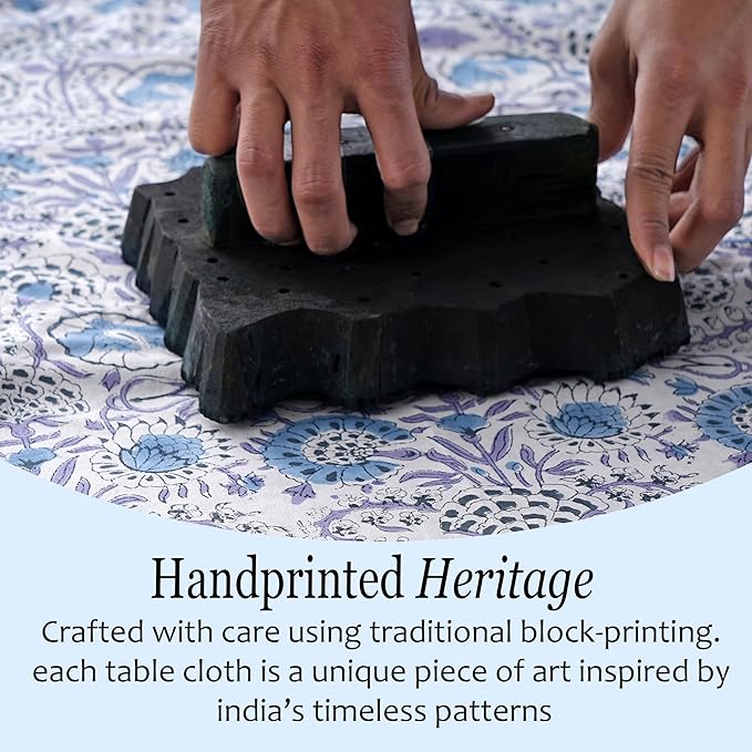 CPC Tablecloth 100% Cotton 72x190 Inch Indian Block Print Rectangle Table Cover, Blue Table Cloth for Weddings, Spring/Summer, Barbeque - Indigo Blue