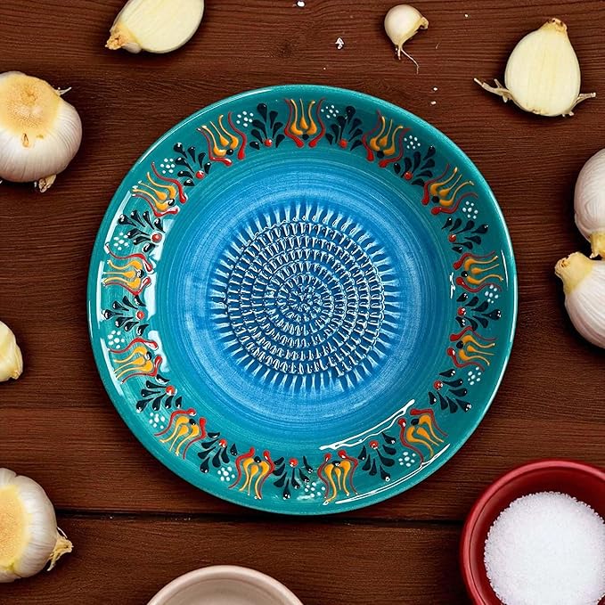 Ceramic Grater Bowl, Garlice Grater Plate, Handmade Ginger Grater, Mincer Bowl for Cheese &Vegetables, Ceramic Decorative Mincer, Hand Dish for Garlic (SultanTurquoise)
