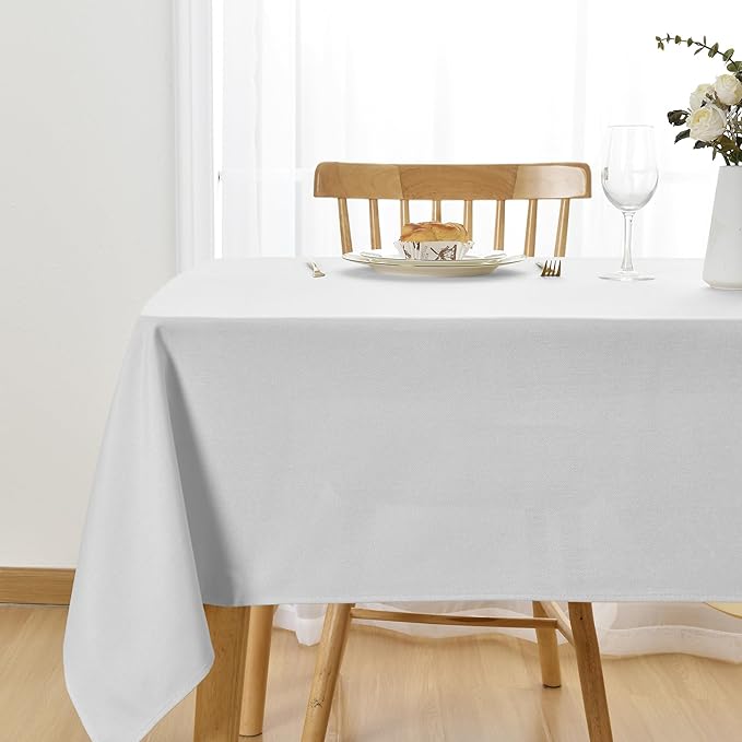 JIUZHEN Rectangle Table Cloth Faux Linen Farmhouse Tablecloth Wrinkle and Stain Resistant Decorative Fabric Table Cover for Kitchen, Dining Room, Parties and Camping, White, 54 x 108 Inch