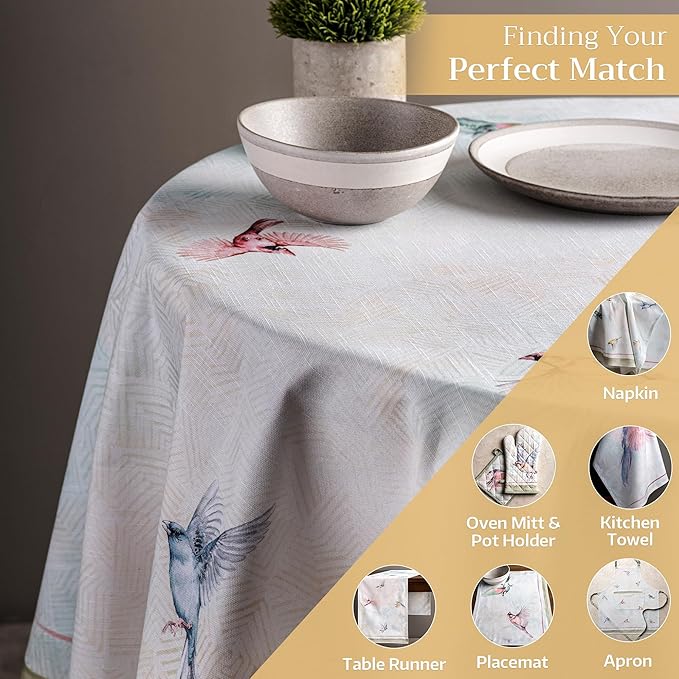 Maison d' Hermine Table Cloth Round Table 100% Cotton 69 Round Inches Tablecloth Reusable Decorative for Dining Room Farmhouse Home Valentines Day Decorations Spring Summer - Flying Birds
