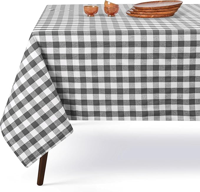 Gingham Buffalo Check 60"x84" Tablecloth 100% Cotton Washable Rustic Rectangle Table Cover Decorative for Gifts, Dining, BBQ, Buffet Parties & Camping - Grey