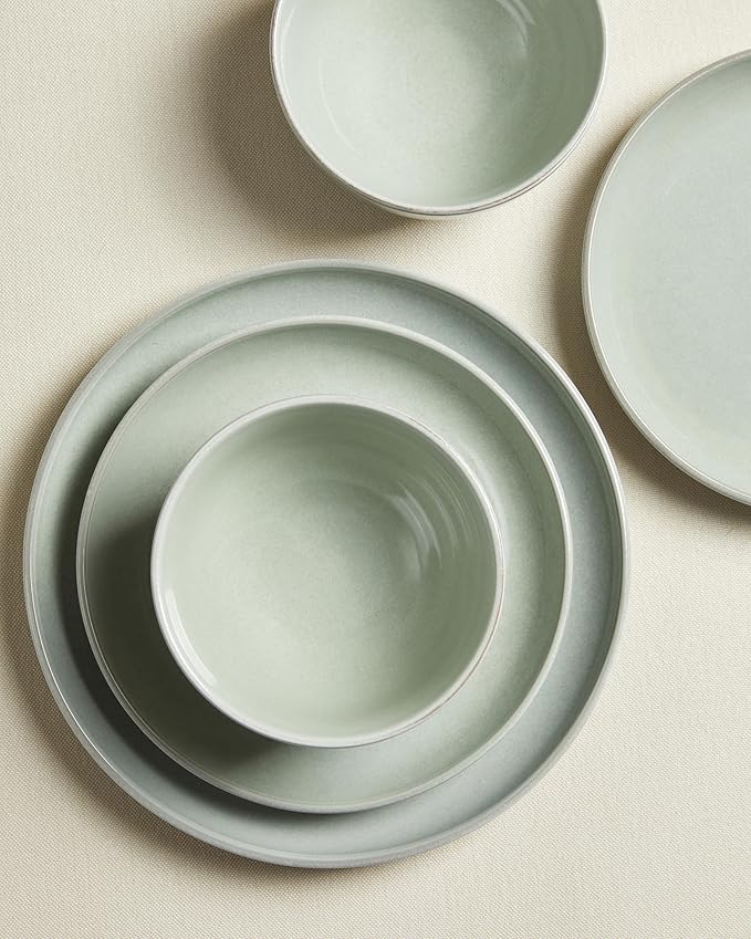 24 Piece Dinnerware Set for 8, Santorini Mist Terracotta Plates and Bowls Sets, Complete Stoneware Dish Set for Large Families and Entertaining, Microwave & Dishwasher Safe, Slate Green