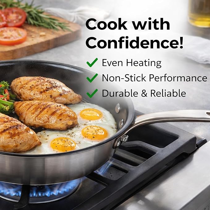 Alva Maestro 11″ Ceramic Nonstick Frying Pan | 5-Ply Stainless Steel & Aluminum Core | Made with No PFAS, PFOA, PTFE | Induction & Oven Safe to 400°F